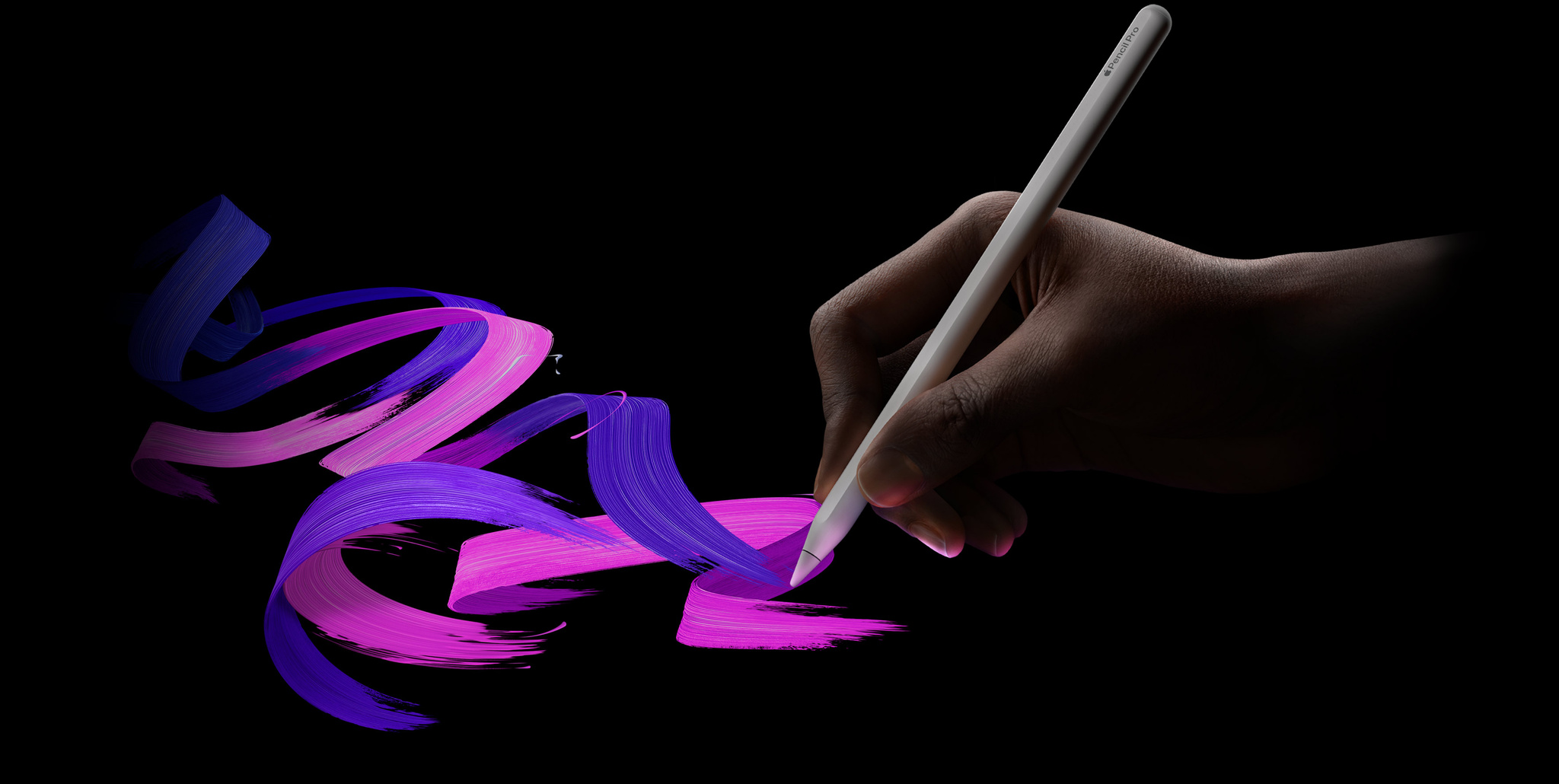Apple Pencil Proを使い、手書きで作成されたピンクと紫色の曲線イラスト。