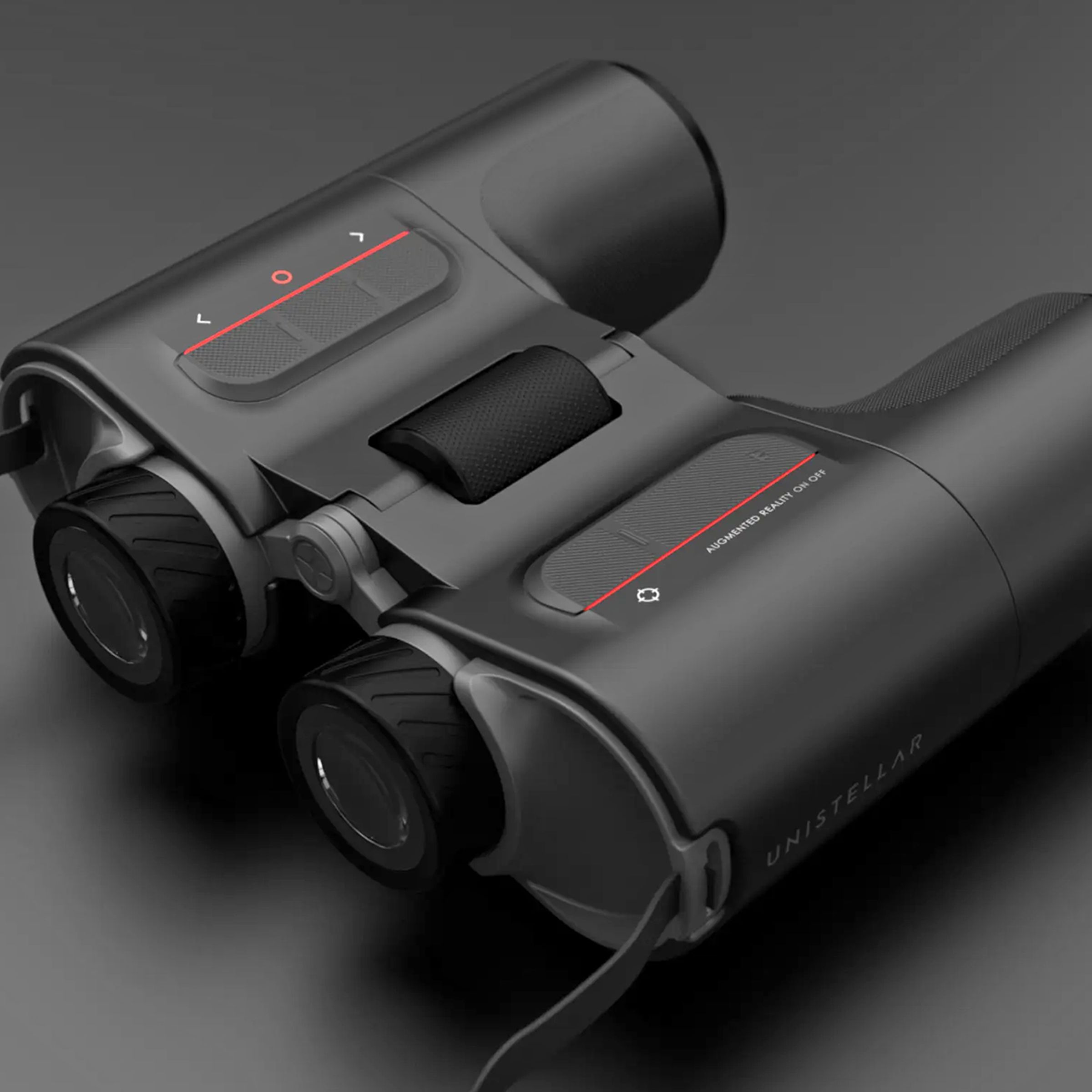 A rendered image of the Unistellar Envision binoculars against a dark background.