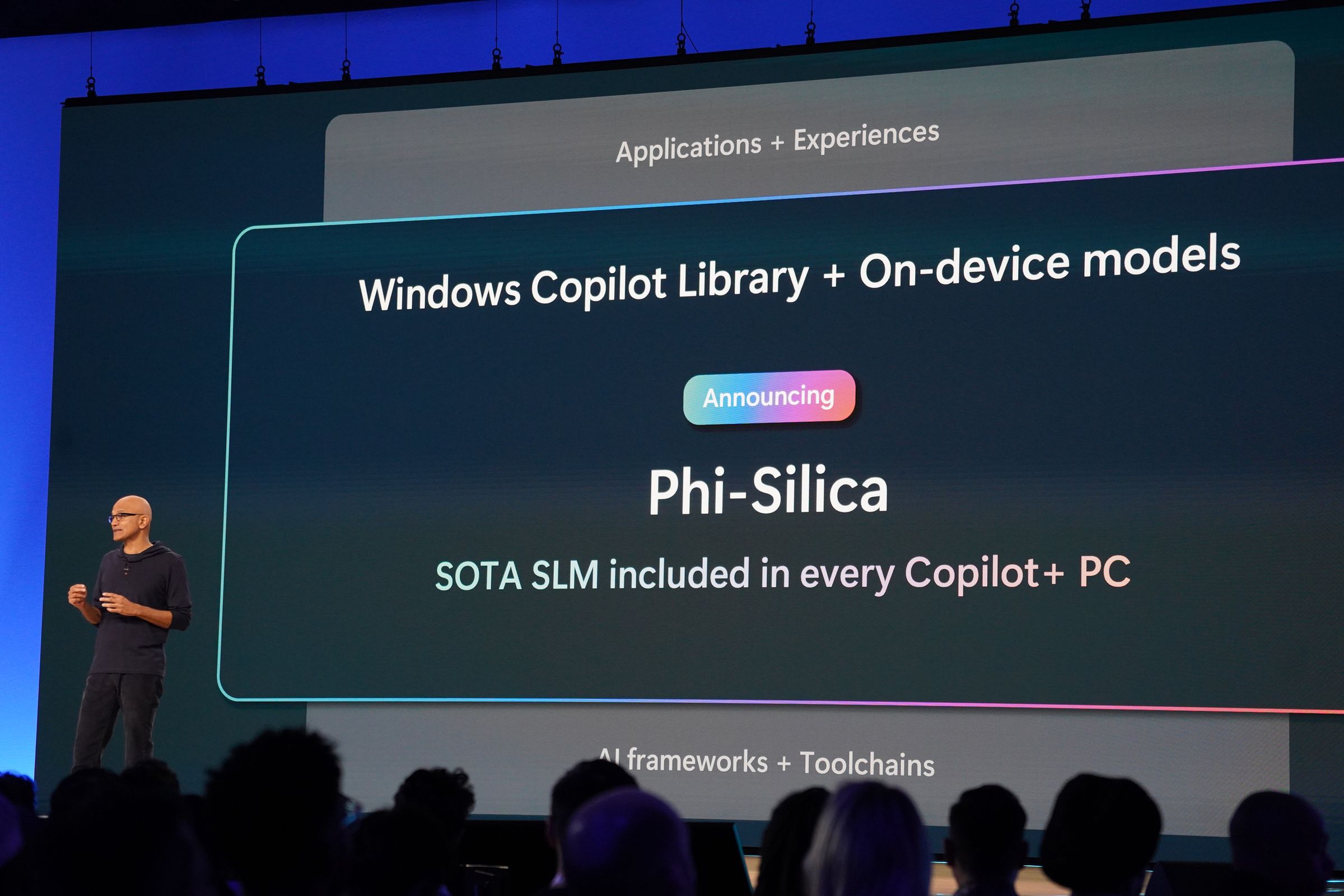 Microsoft CEO Satya Nadella onstage at Build