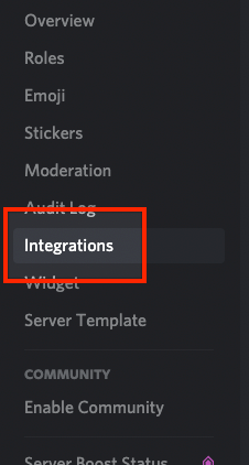 Discord integrations section