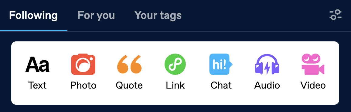 A screenshot showing three different tabs at the top of the Tumblr Dashboard: "Following," "For you," and "Your tags."