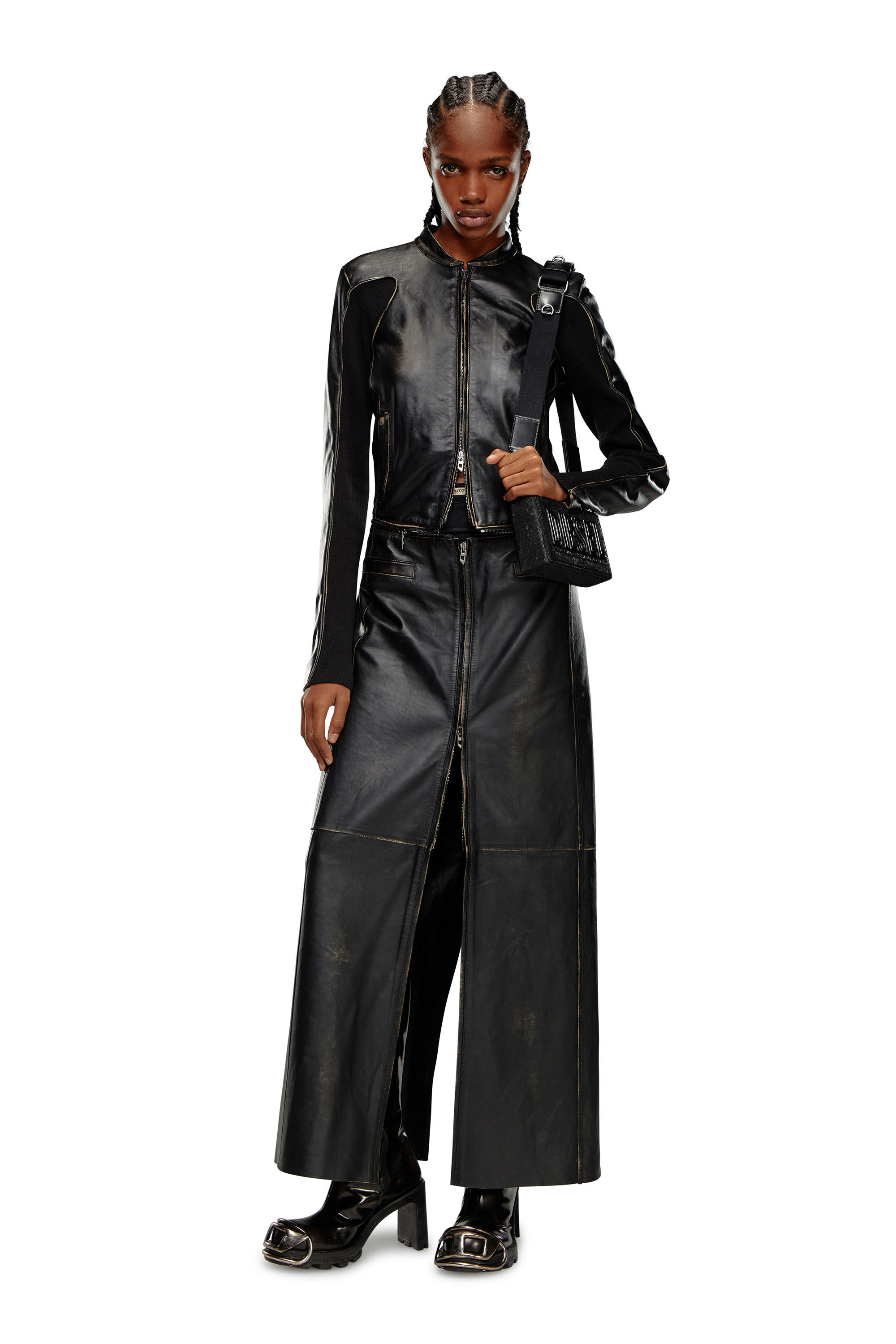 Diesel - L-TOT, Mujer Vestido de cuero convertible 2 en 1 in Negro - Image 1