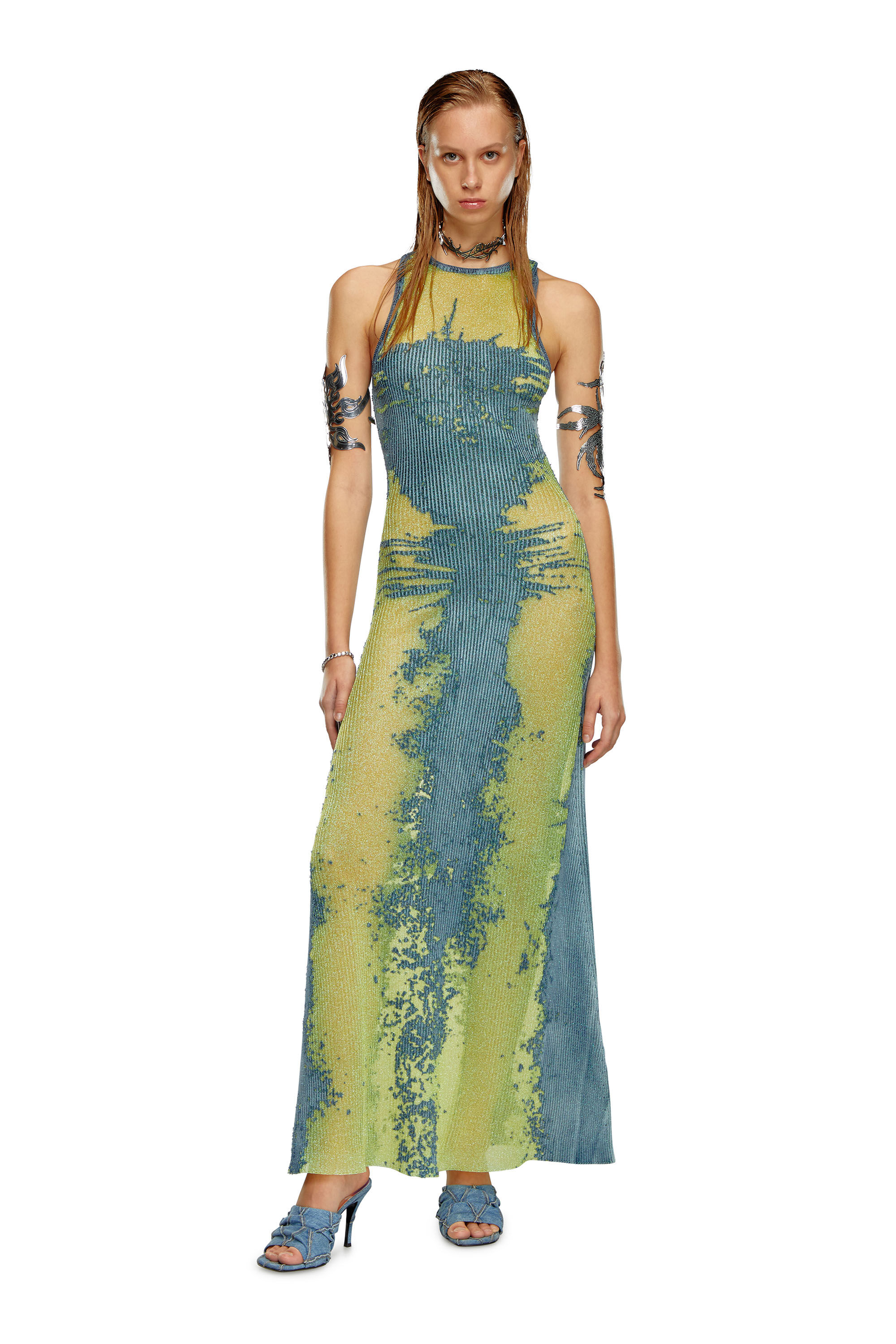 Diesel - M-MAGIAS, Mujer Vestido largo de punto metálico dévoré in Multicolor - Image 1