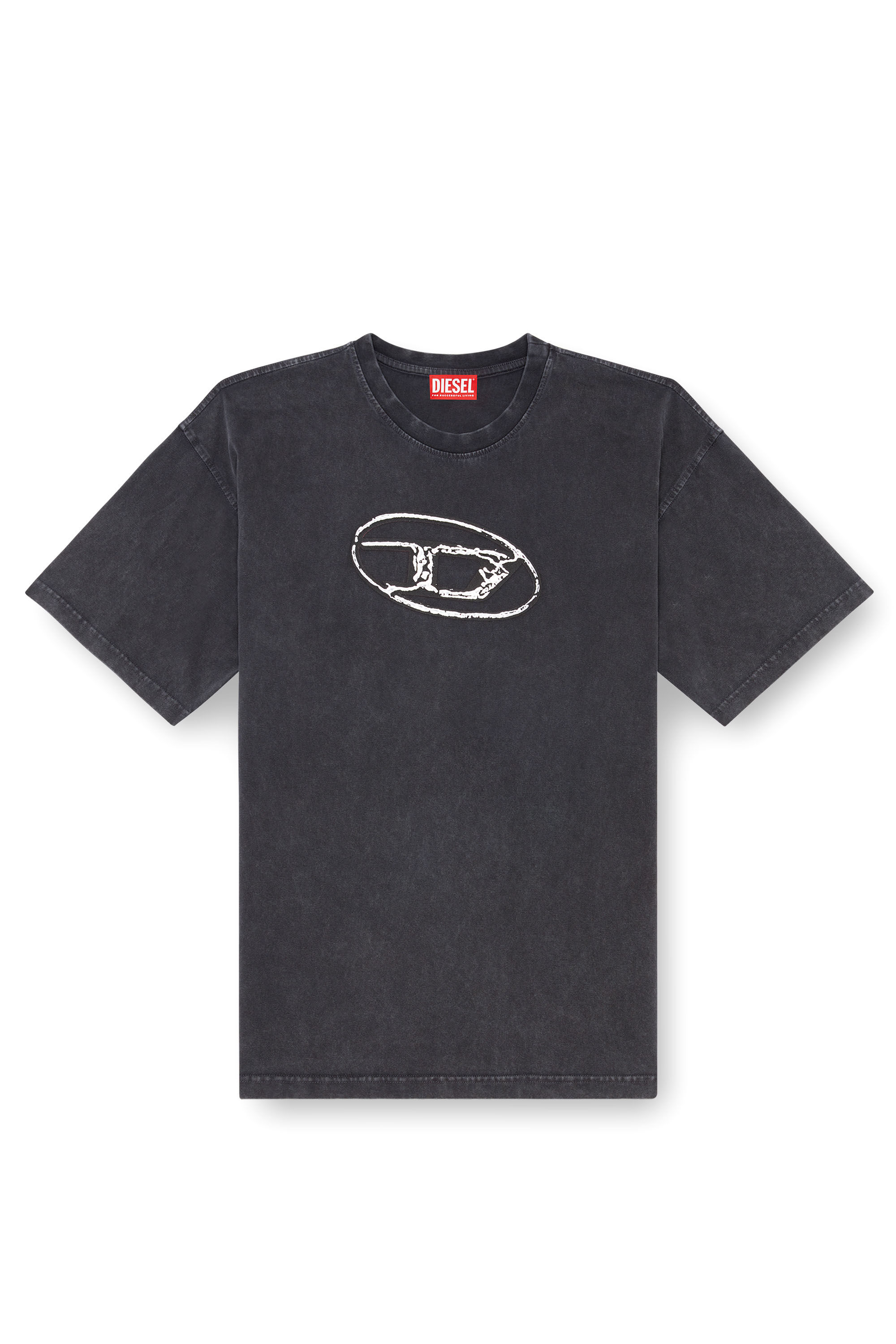 Diesel - T-BOXT-Q22, Hombre Camiseta desteñida con estampado Oval D in Negro - Image 2