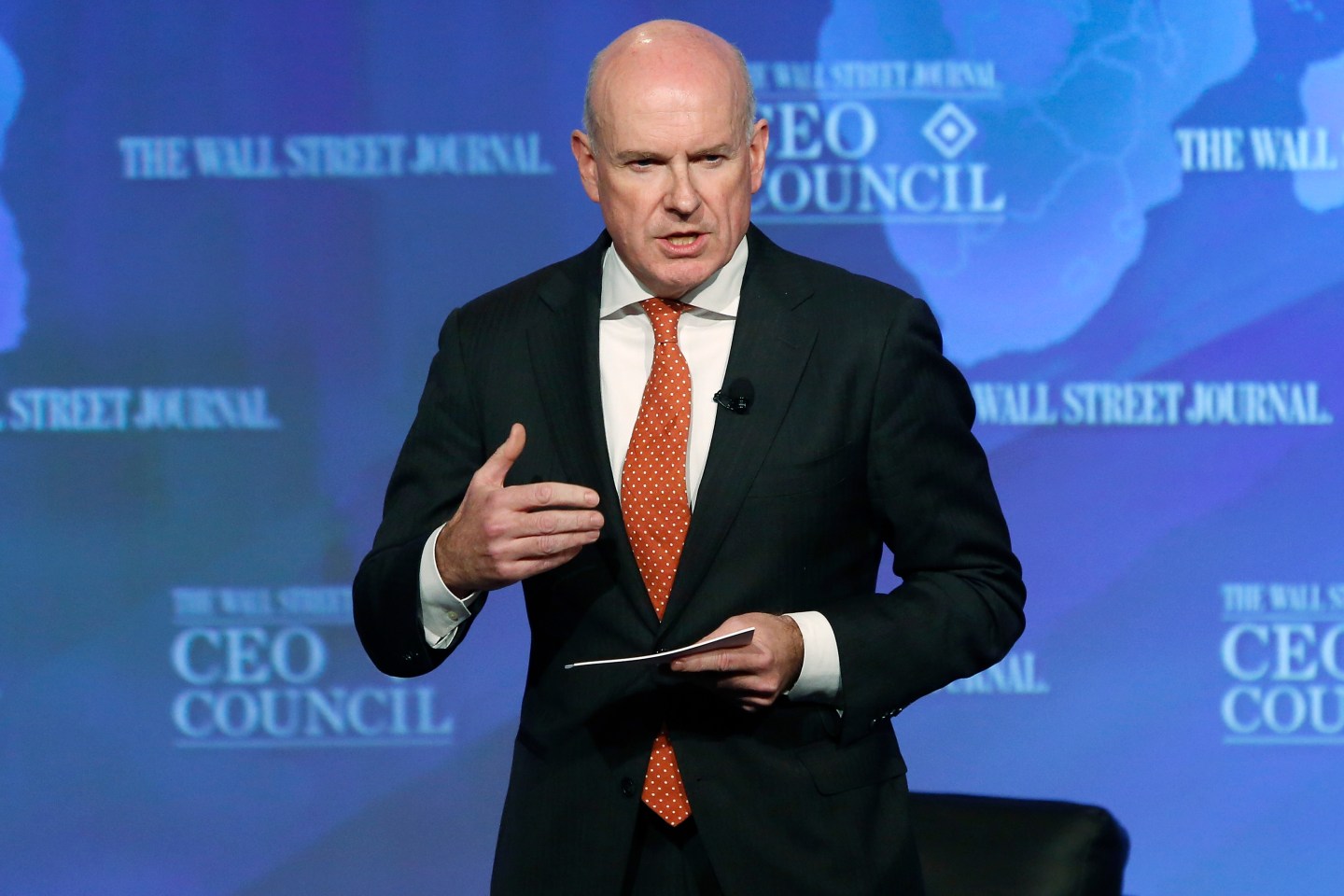 Dow Jones Editor-in-Chief Baker welcomes participants to the Wall Street Journal's CEO Council annual meeting in Washington