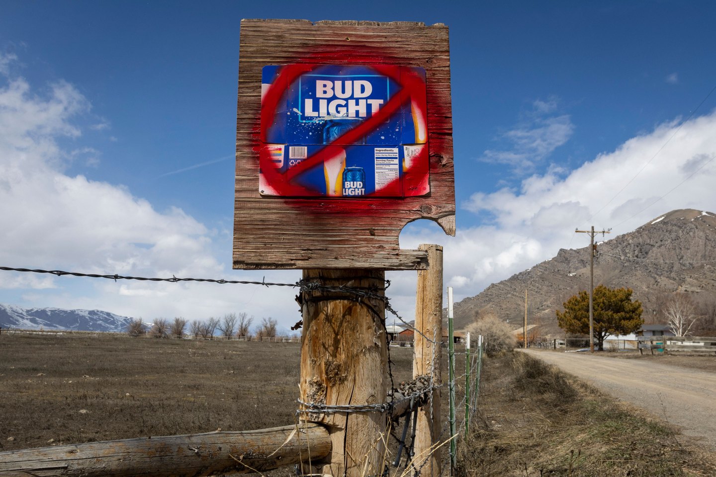 ARCO, ID &#8211; APRIL 21: A sign disparaging Bud Light beer is seen along a country road on April 21, 2023 in Arco, Idaho. Anheuser-Busch, the brewer of Bud Light has faced backlash after the company sponsored two Instagram posts from a transgender woman.(Photo by Natalie Behring/Getty Images)