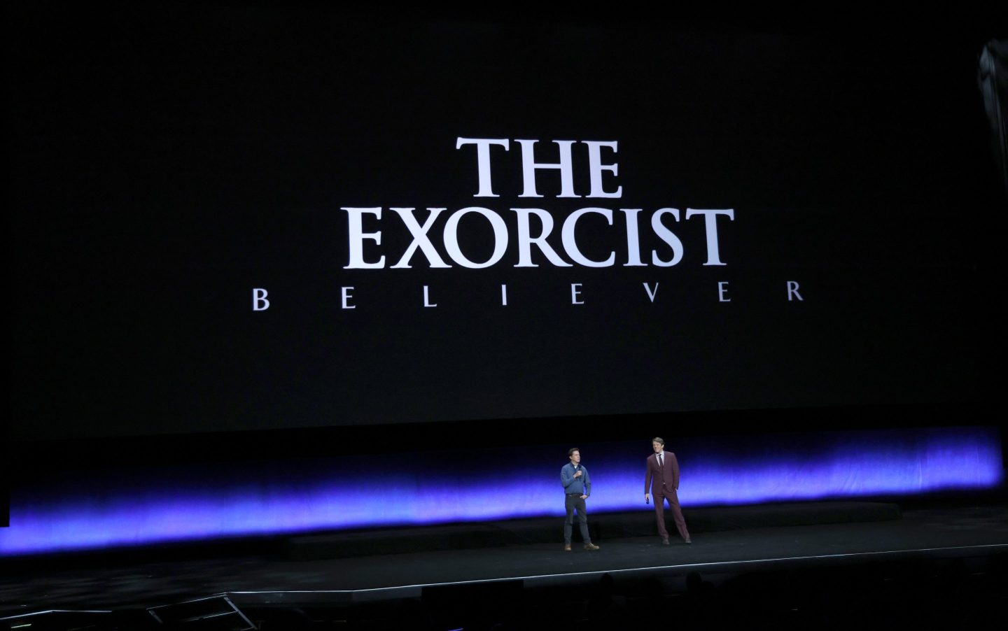 LAS VEGAS, NEVADA &#8211; APRIL 26:  David Gordon Green (L) and Jason Blum speak onstage as they promote the upcoming film &#8220;The Exorcist: Believer&#8221; during the Universal Pictures and Focus Features presentation during CinemaCon, the official convention of the National Association of Theatre Owners, at The Colosseum at Caesars Palace on April 26, 2023 in Las Vegas, Nevada. (Photo by Gabe Ginsberg/WireImage)