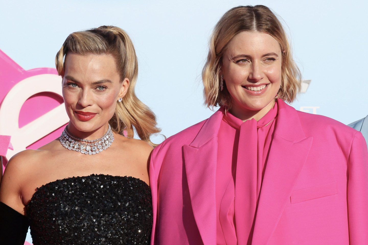 LOS ANGELES, CALIFORNIA &#8211; JULY 09: Margot Robbie and Greta Gerwig attend the World Premiere of &#8220;Barbie&#8221; at Shrine Auditorium and Expo Hall on July 09, 2023 in Los Angeles, California. (Photo by Rodin Eckenroth/WireImage)