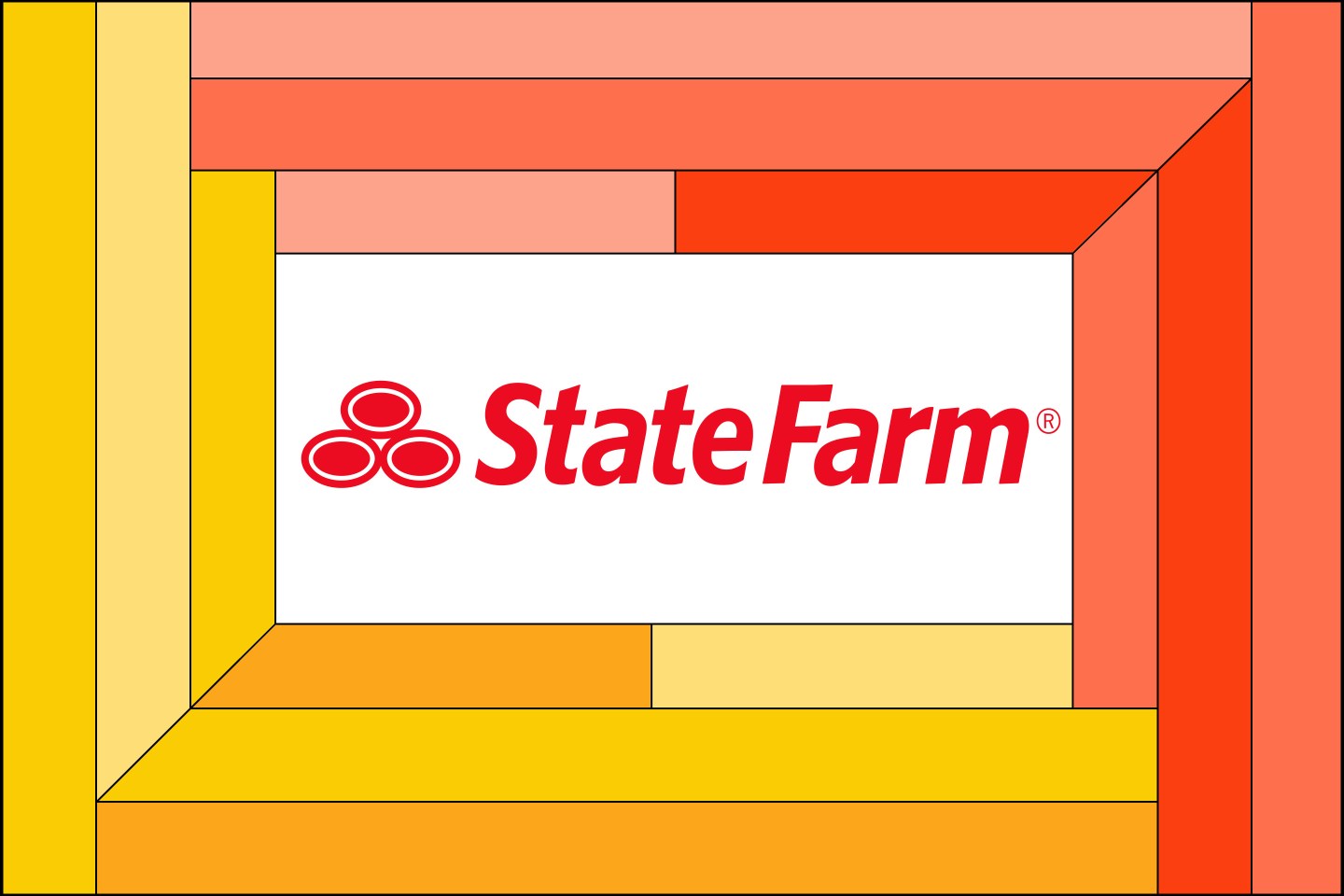 Illustration of State Farm logo inside a blue and red frame.
