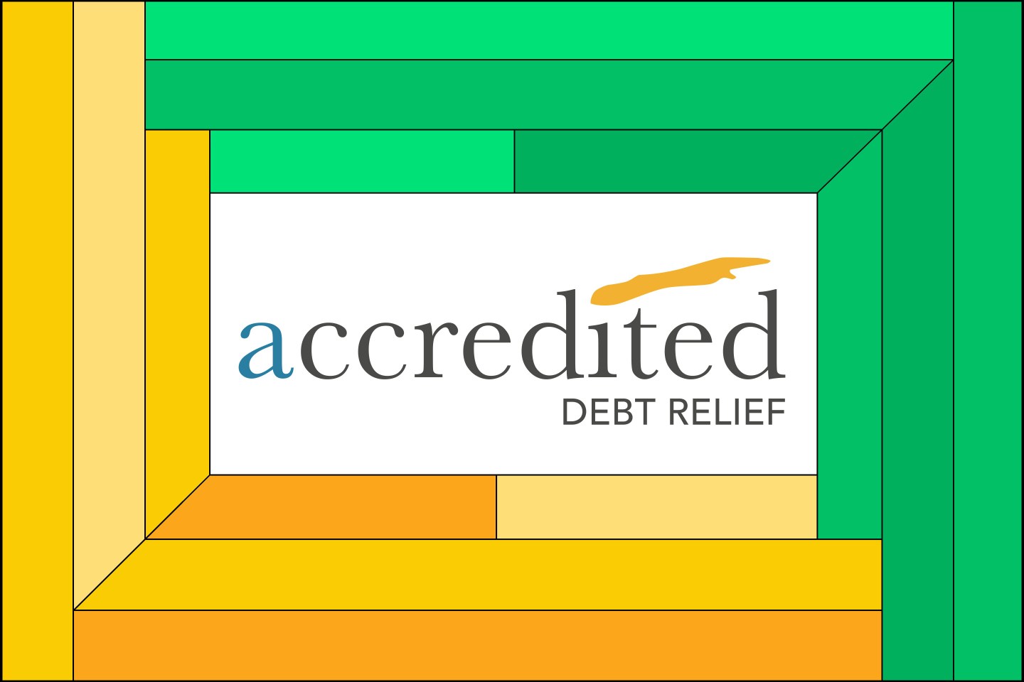 Illustration of the Accredited Debt logo inside a yellow and green frame.