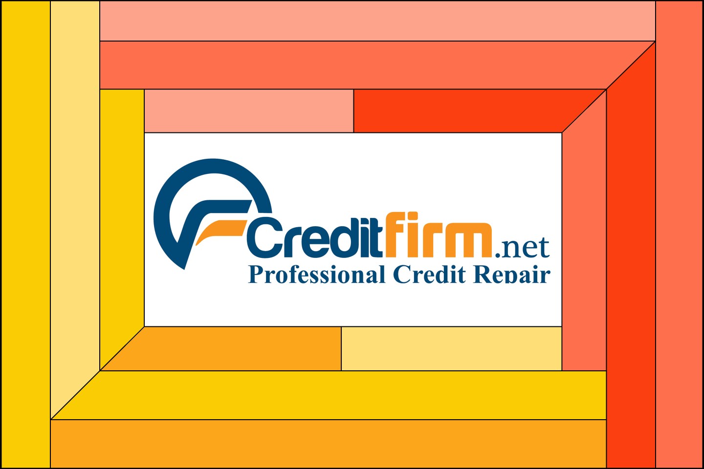 Illustration of the Credit Firm logo inside a yellow and red frame.