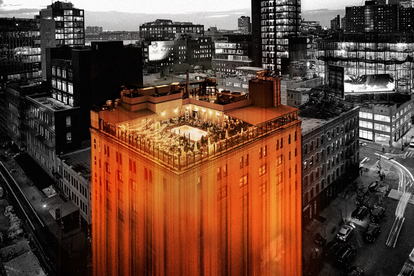 Photo illustration of Soho House in the meatpacking district in Manhattan with a blurred effect.