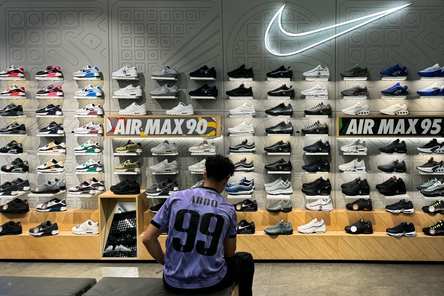Nike shoes and logo are seen at a store in Nice, France