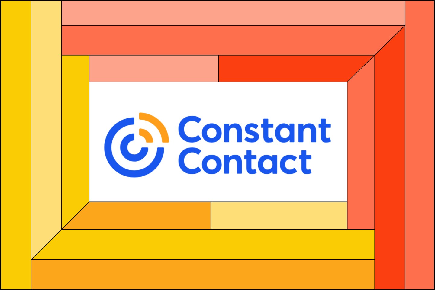 Illustration of ConstantContact logo inside a yellow and red frame.