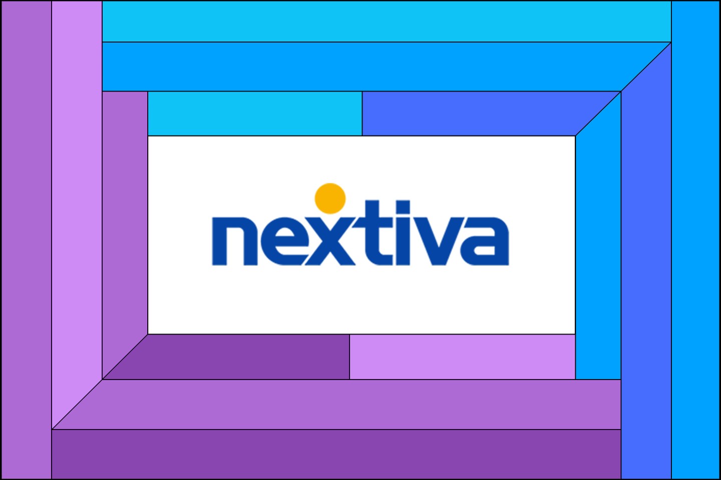 The Nextiva logo on a purple and blue graphic frame.