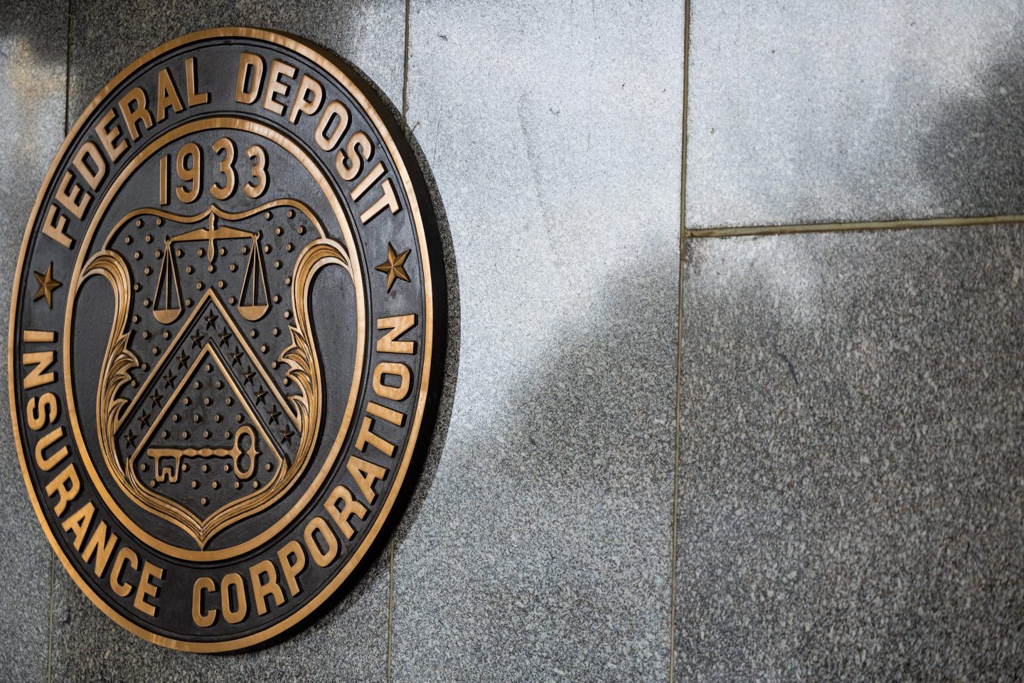 WASHINGTON DC, UNITED STATES &#8211; MARCH 13: Logos are seen on the outside of the Federal Deposit Insurance Corp. (FDIC) building on March 13, 2023 in Washington, DC. (Photo by Nathan Posner/Anadolu Agency via Getty Images)