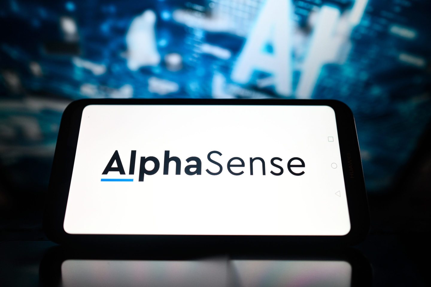 POLAND &#8211; 2023/10/25: In this photo illustration, an Alpha Sense logo is displayed on a smartphone with Artificial Intelligence graphics in the background. (Photo Illustration by Omar Marques/SOPA Images/LightRocket via Getty Images)