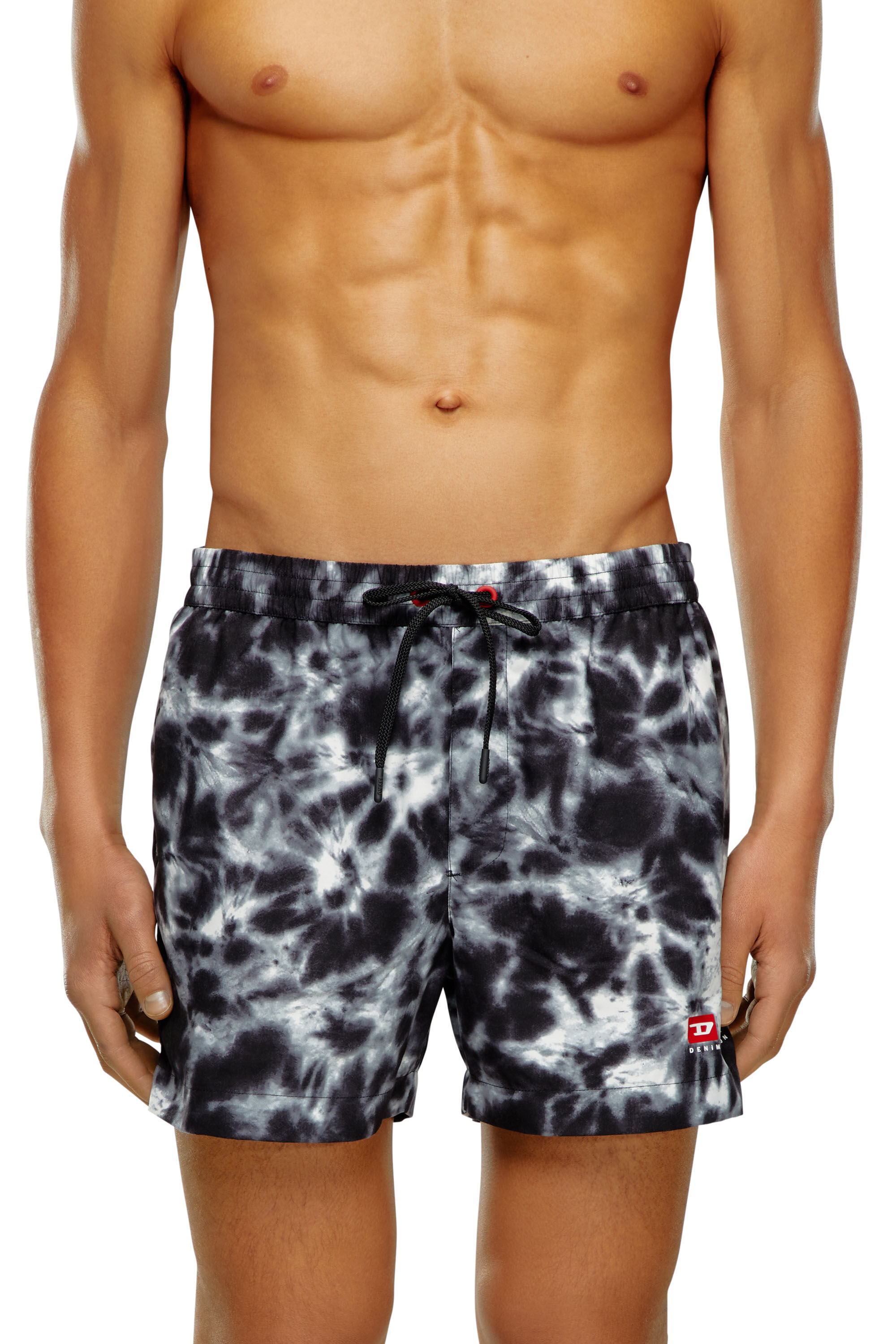 Diesel - BMBX-KEN-37, Man Mid-length swim shorts with tie-dye print in Black - Image 1