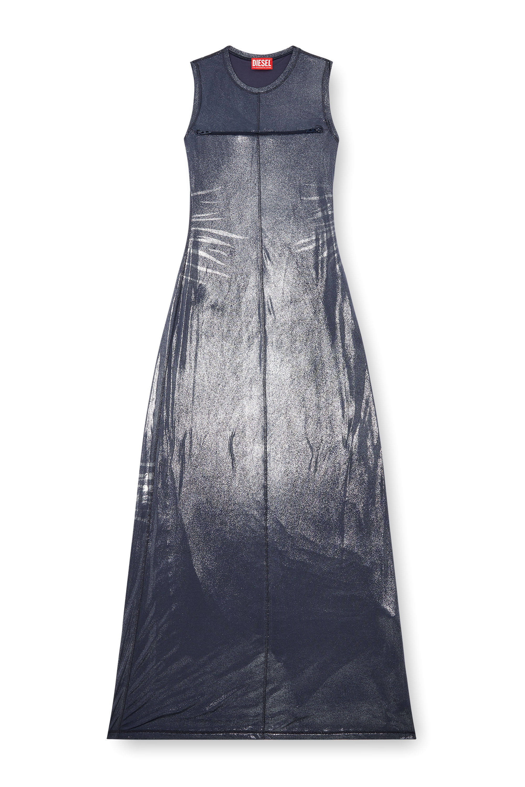 Diesel - D-VETY, Femme Robe longue métallisée avec zip in Bleu - Image 2