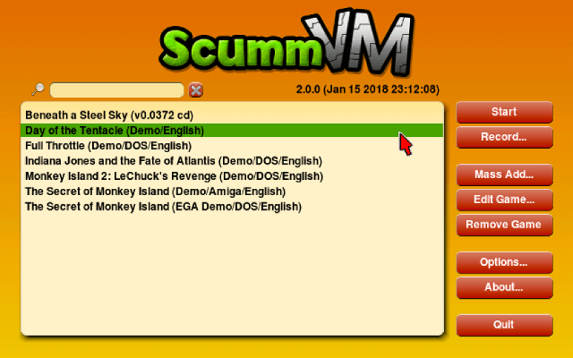 ScummVM 2.0.0 launcher screenshot