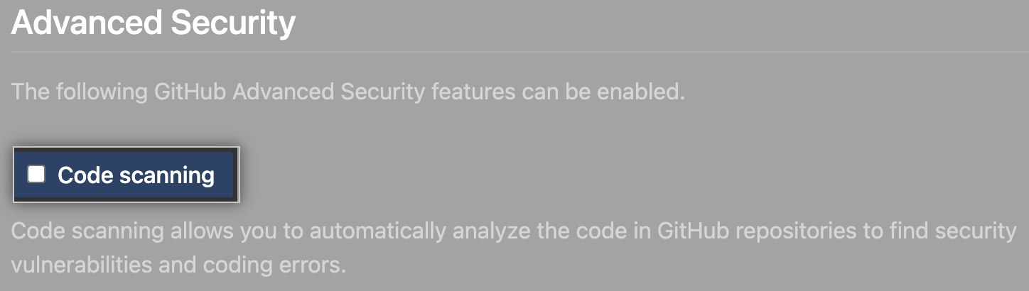 Checkbox to enable or disable code scanning