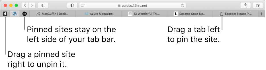Pinned sites in the Safari tab bar.