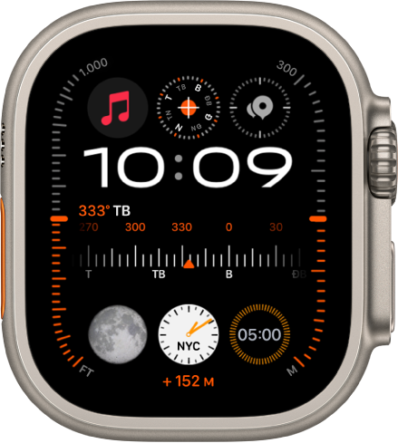 Mặt đồng hồ Mô-đun Ultra trên Apple Watch Ultra.