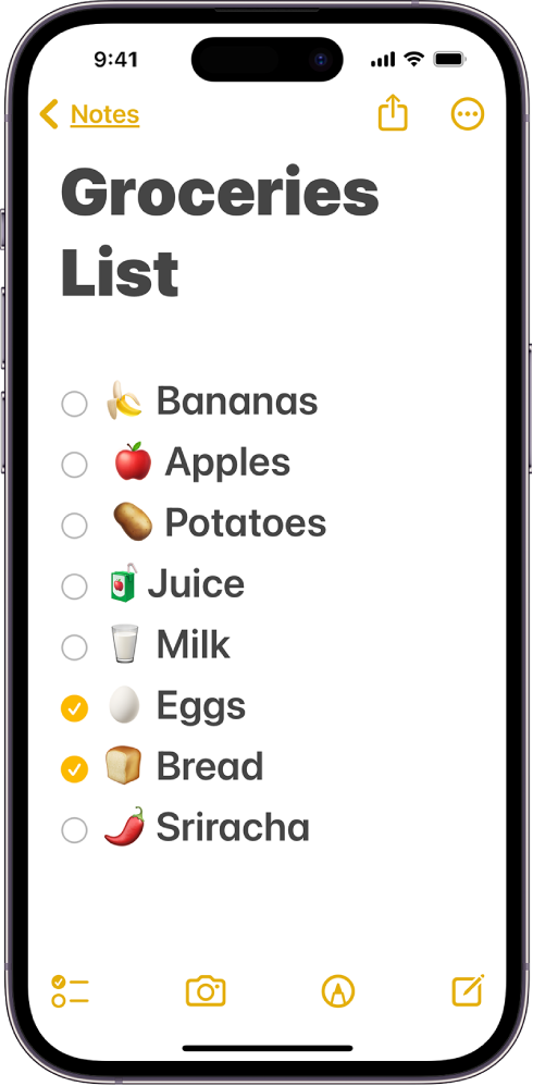 Seznam opomnikov za iPhone s krepkim besedilom, ki uporablja večje velikosti in vklopljene oblike gumbov za osebe z posebnimi potrebami.