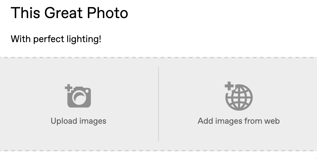 A screenshot demonstrating the option to choose between uploading your image, or adding an image from the web.