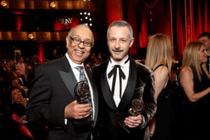 George C Wolfe and Jeremy Strong pictured with their Tony awards.