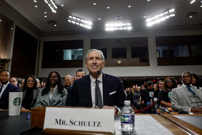 Former Starbucks CEO Howard Schultz testifies before the U.S. Senate in 2023 to discuss employee unions across the country. 