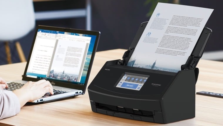 The Ricoh ScanSnap iX1600 Receipt Edition in a desk setting