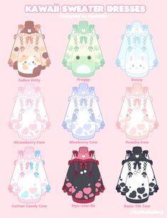 the kawai sweater dresses are available in different colors and patterns, including pink, blue,