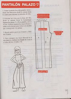 an instruction manual showing how to sew a pantalon palazo pants
