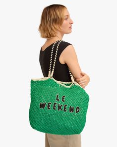 L'Été (leh-tay) Is French for summer Le Weekend (leh week-end) Is Franglais for the weekend But you can carry this cutie On a spring Tuesday too Made of crocheted cotton rope Outfits, Summer, Leh, Travel Bag, Pouch, Cute Tote Bags, Cotton, Travel Bags, Le Weekend