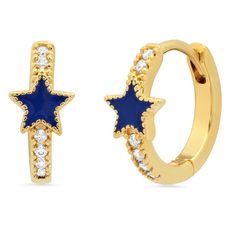 Pave CZ Gold Huggie with Enamel Star