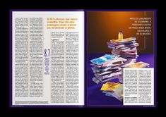 an article in the spanish language with pictures of money stacked on top of each other