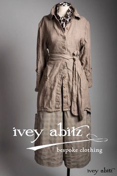 Ivey Abitz creates garments one at a time, chosen by you from our selection of exquisite European and American fabrics. This is the quality clothing of museums and heirloom treasures, meant to be worn and enjoyed every day. This is slow fashion at its finest. Come to IveyAbitz.com and discover meaningful, ethical garments you'll want to live in. Trousers, Clothes, Shirt Jacket, Trousers Women, Women's Fashion, Clothes For Women, Quality Clothing, Bespoke Clothing, Slow Fashion
