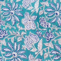 a blue and white floral print fabric