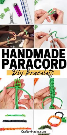 the instructions for how to make handmade paracord bracelets with green string