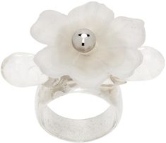 Handcrafted band ring in sterling silver. Deadstock plastic floral appliqué at face. Supplier color: White Jewellery, Floral, Rings, Jewellery Rings, Bagan, Jewelry Rings, Gems Jewelry, White Ring, Silver Rings