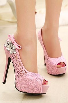 These are so very pretty ! I especially love the pink bow on the sied with a little touch of bling..K♥ Trainers, High Heels, Flats, Slippers, Dress Shoes, Pumps, Heels, Stilettos, Shoes Heels