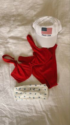 Summer Aesthetic | Maxie Elise - Red bikini, polo hat, USA hat, Memorial Day must haves, Abercrombie, Abercrombie bikini, ribbed bikini, underwire bikini, cute head band, cotton headband, Fourth of July inspo, 4th of July inspo, summer inspo, summer outfits, Memorial Day outfits, Memorial Day accessories, summer accessories Fashion, Clothes, Wardrobes, Outfits, Style, Cute Fits, Cute Fit, Bach, Outfit Of The Day