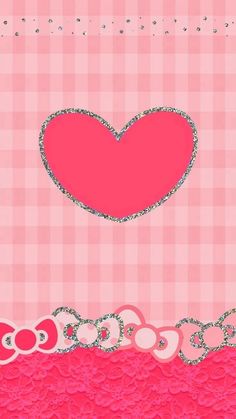 a pink wallpaper with hearts and bows on the bottom, in front of a checkered background
