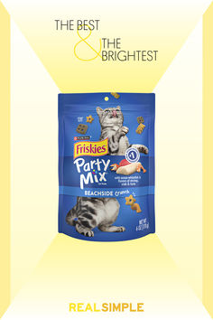 an advertisement for friskies party mix with cat food