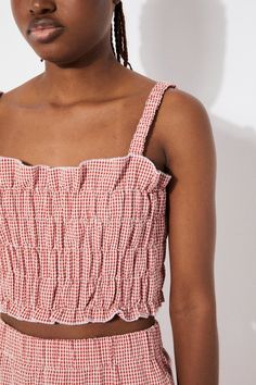 Rita row smocked Mercury vichy red gingham crop top | Pipe and Row Trousers, Crop Tops, Red Gingham, Vichy, Mercury, Rita, Checkered, The Row, Gingham
