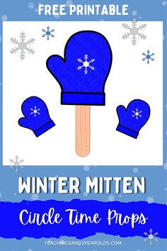 an ice cream popsicle with mittens on it and the text free printable winter mitten cuce time props