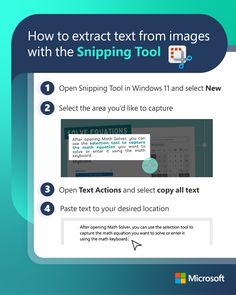 How to extract text from images with the Snipping Tool
Open the Snipping Tool in Windows 11 and select New
Select the area you’d like to capture
Open Text Actions and select copy all text
Paste text to your desired location Snipping Tool, Personal Assistant, Save Time, Windows 11, Easy Steps, Let It Be, Easy Step