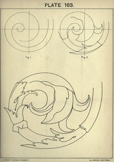 an old book with some drawings on the page and in it's center is a spiral