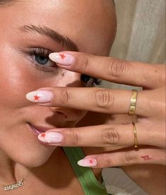 cute red star on milky nails jewelry gold rings stacking Nail Designs, Trendy Nails, Cute Nails, Pretty Nails, Weird Nails, Chic Nails, Nail Inspo, Shiny Nails, Nails Inspiration